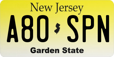 NJ license plate A80SPN