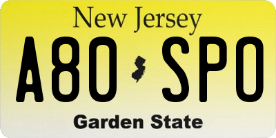 NJ license plate A80SPO