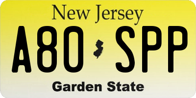 NJ license plate A80SPP