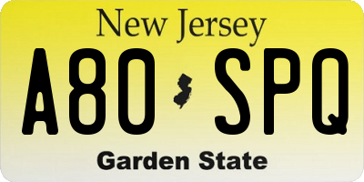 NJ license plate A80SPQ