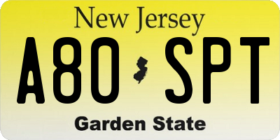 NJ license plate A80SPT