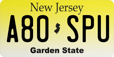 NJ license plate A80SPU