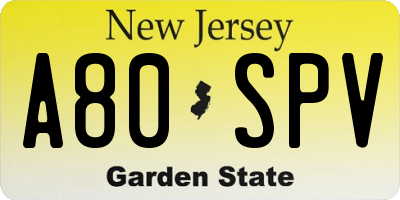 NJ license plate A80SPV
