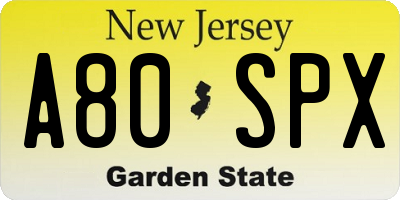 NJ license plate A80SPX