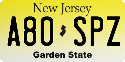 NJ license plate A80SPZ