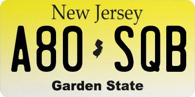 NJ license plate A80SQB