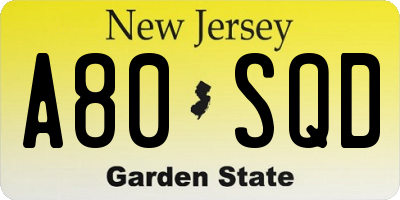 NJ license plate A80SQD