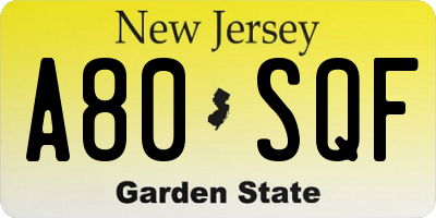 NJ license plate A80SQF