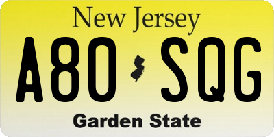 NJ license plate A80SQG