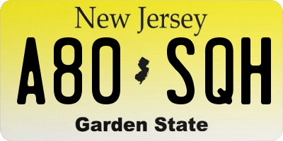 NJ license plate A80SQH