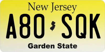 NJ license plate A80SQK