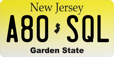 NJ license plate A80SQL