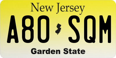 NJ license plate A80SQM