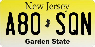 NJ license plate A80SQN