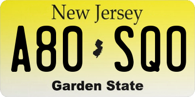 NJ license plate A80SQO