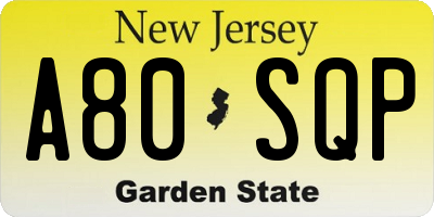 NJ license plate A80SQP