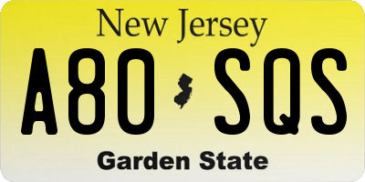 NJ license plate A80SQS