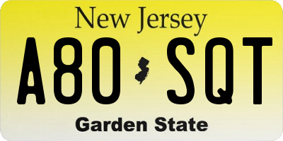 NJ license plate A80SQT