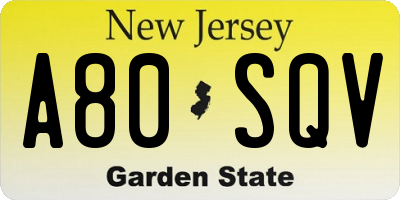 NJ license plate A80SQV
