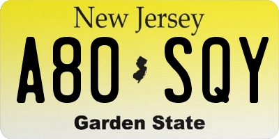 NJ license plate A80SQY