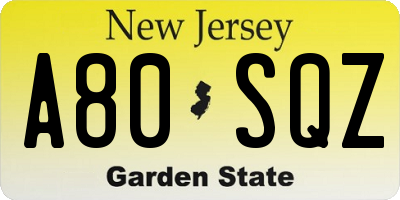 NJ license plate A80SQZ