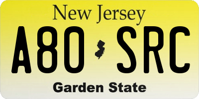 NJ license plate A80SRC