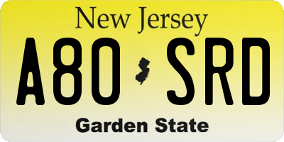 NJ license plate A80SRD
