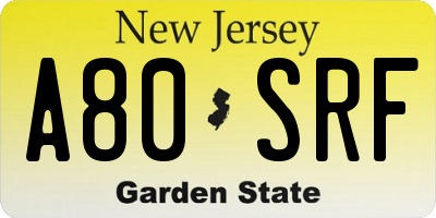 NJ license plate A80SRF