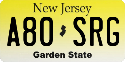 NJ license plate A80SRG