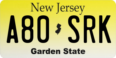 NJ license plate A80SRK