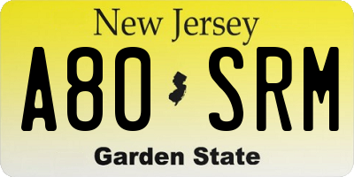 NJ license plate A80SRM