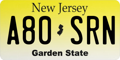 NJ license plate A80SRN