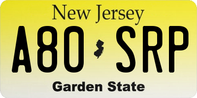 NJ license plate A80SRP