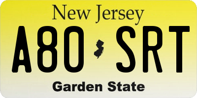 NJ license plate A80SRT