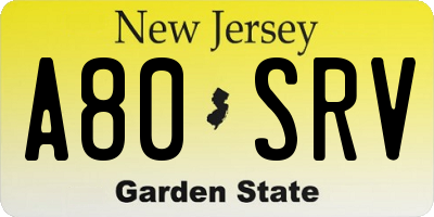 NJ license plate A80SRV
