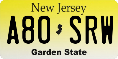NJ license plate A80SRW