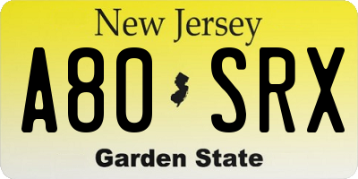 NJ license plate A80SRX