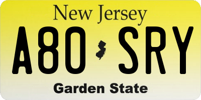 NJ license plate A80SRY