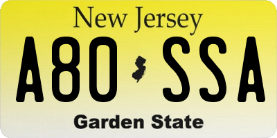 NJ license plate A80SSA