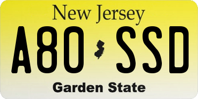 NJ license plate A80SSD