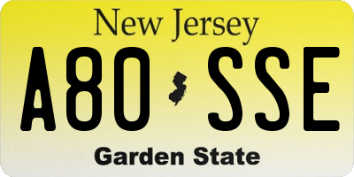 NJ license plate A80SSE