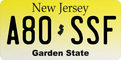 NJ license plate A80SSF