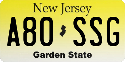 NJ license plate A80SSG