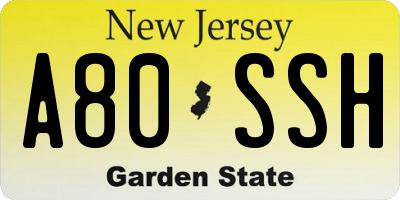 NJ license plate A80SSH