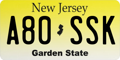 NJ license plate A80SSK