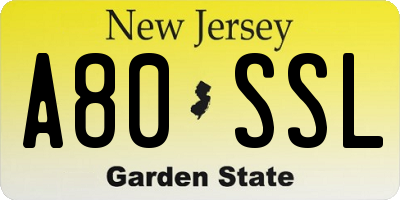 NJ license plate A80SSL