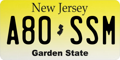 NJ license plate A80SSM
