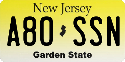 NJ license plate A80SSN