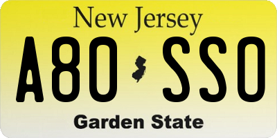 NJ license plate A80SSO