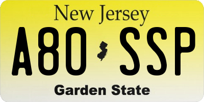 NJ license plate A80SSP